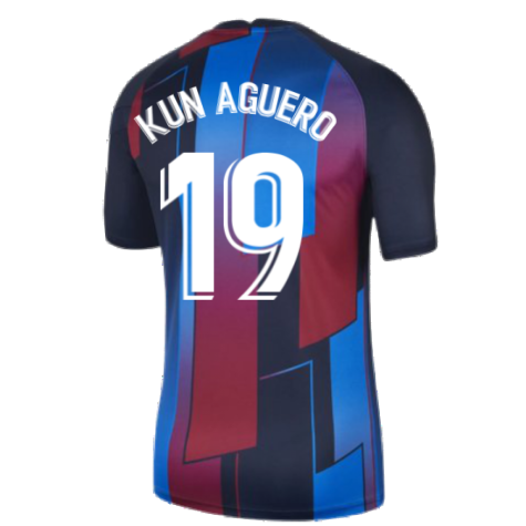 2021-2022 Barcelona Pre-Match Training Shirt (Blue) - Kids (KUN AGUERO 19)