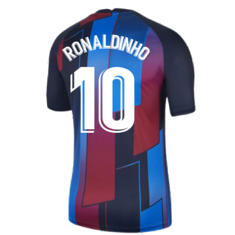 2021-2022 Barcelona Pre-Match Training Shirt (Blue) - Kids (RONALDINHO 10)