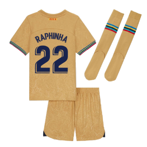 2022-2023 Barcelona Little Boys Away Kit (RAPHINHA 22)