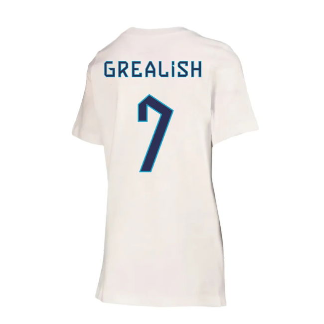 2022-2023 England Crest Tee (White) - Kids (Grealish 7)