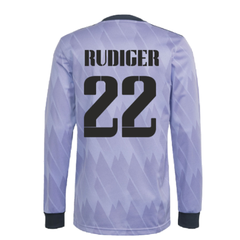 2022-2023 Real Madrid Long Sleeve Away Shirt (RUDIGER 22)