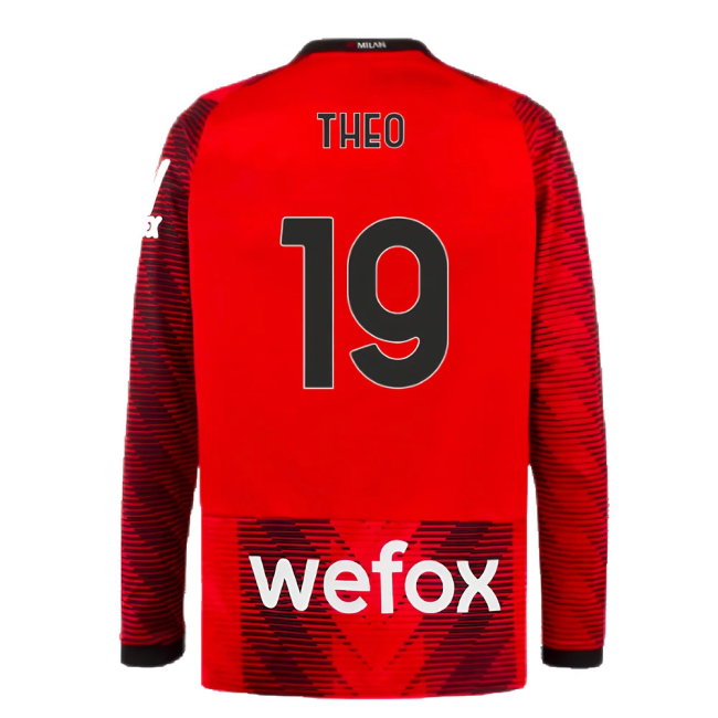 2023-2024 AC Milan Long Sleeve Home Shirt (Theo 19)