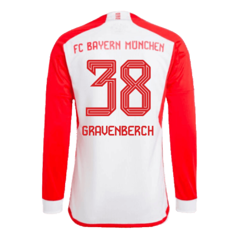 2023-2024 Bayern Munich Long Sleeve Home Shirt (Gravenberch 38)