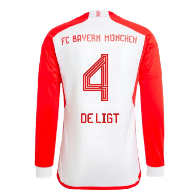 2023-2024 Bayern Munich Long Sleeve Home Shirt (Kids) (De Ligt 4)