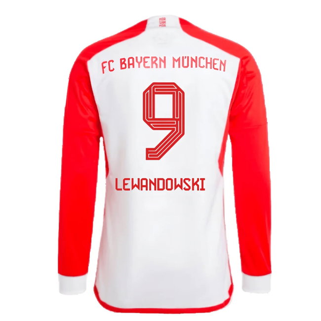 2023-2024 Bayern Munich Long Sleeve Home Shirt (Lewandowski 9)