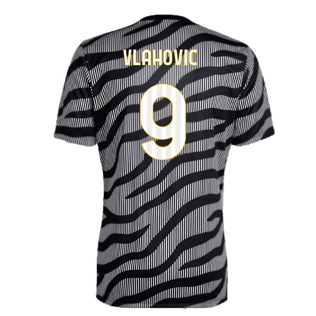 2023-2024 Juventus Pre-Match Shirt (Black) (VLAHOVIC 9)