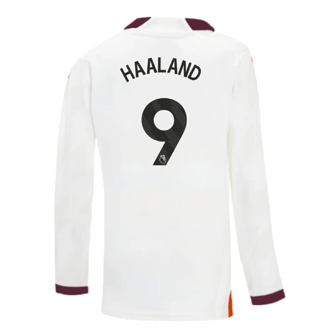 2023-2024 Man City Long Sleeve Away Shirt (Kids) (HAALAND 9)