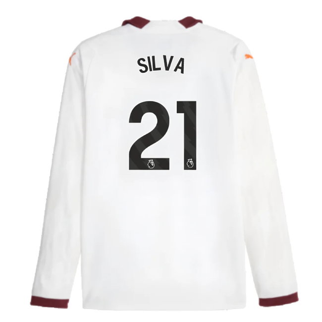 2023-2024 Man City Long Sleeve Away Shirt (SILVA 21)