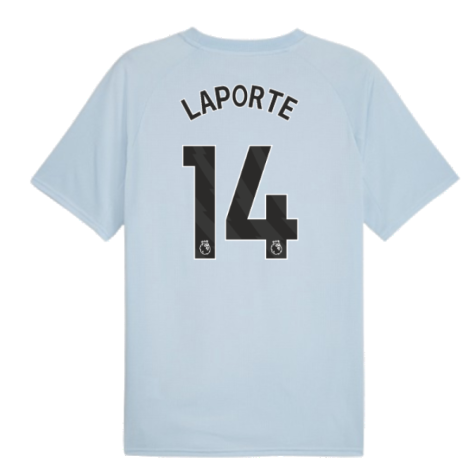 2023-2024 Man City Prematch SS Jersey (Silver Sky) - Kids (LAPORTE 14)