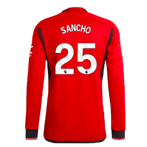 2023-2024 Man Utd Authentic Long Sleeve Home Shirt (Sancho 25)