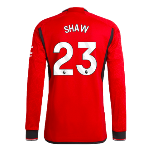 2023-2024 Man Utd Authentic Long Sleeve Home Shirt (Shaw 23)