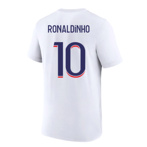 2023-2024 PSG Premium Essentials T-shirt (White) (Ronaldinho 10)