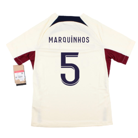 2023-2024 PSG Strike Dri-Fit Training Shirt (Cream) - Kids (Marquinhos 5)