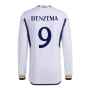 2023-2024 Real Madrid Authentic Long Sleeve Home Shirt (Benzema 9)
