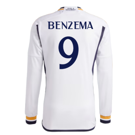 2023-2024 Real Madrid Long Sleeve Home Shirt (Benzema 9)