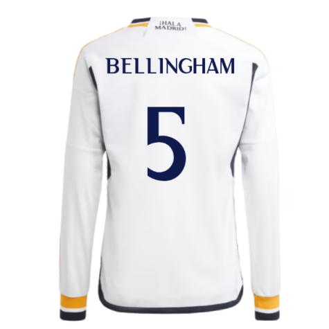 2023-2024 Real Madrid Long Sleeve Home Shirt (Kids) (Bellingham 5)
