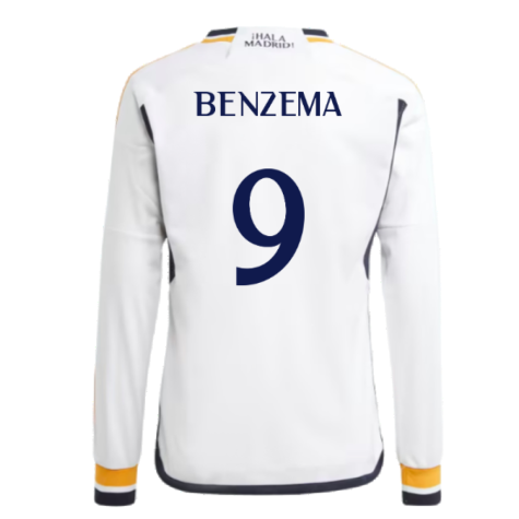 2023-2024 Real Madrid Long Sleeve Home Shirt (Kids) (Benzema 9)