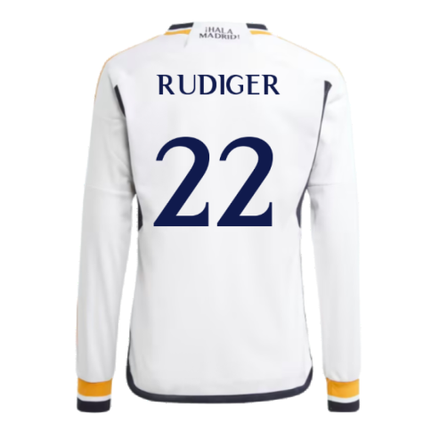 2023-2024 Real Madrid Long Sleeve Home Shirt (Kids) (Rudiger 22)