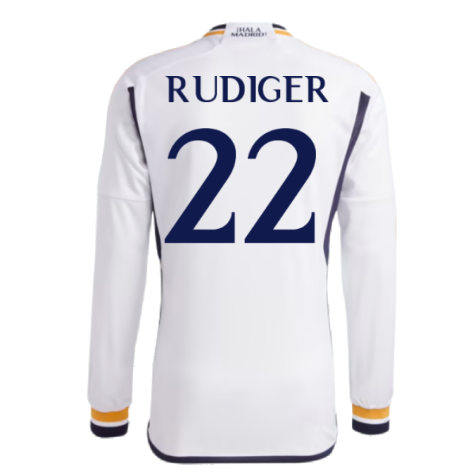 2023-2024 Real Madrid Long Sleeve Home Shirt (Rudiger 22)