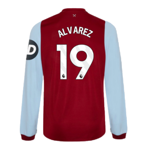 2023-2024 West Ham Long Sleeve Home Shirt (Kids) (ALVAREZ 19)
