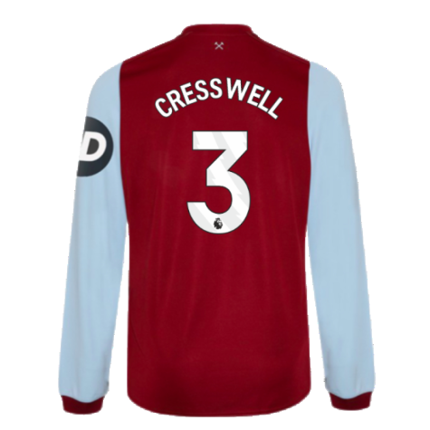 2023-2024 West Ham Long Sleeve Home Shirt (Kids) (CRESSWELL 3)