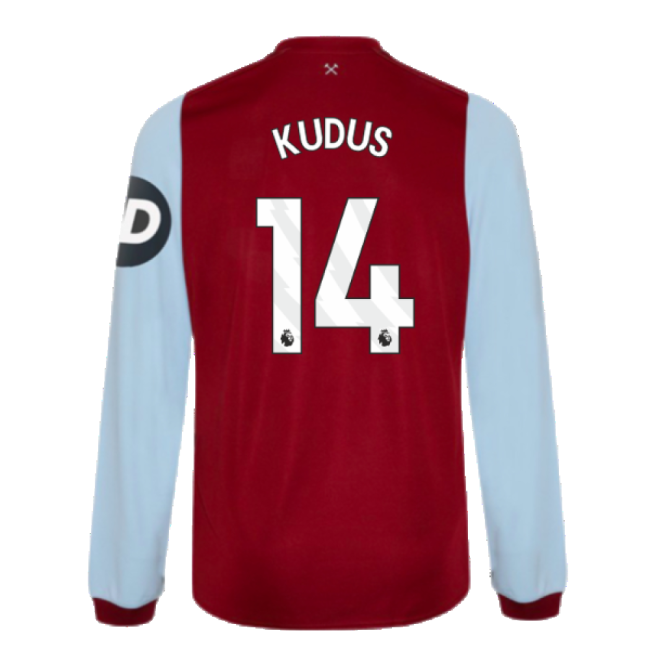 2023-2024 West Ham Long Sleeve Home Shirt (Kids) (Kudus 14)