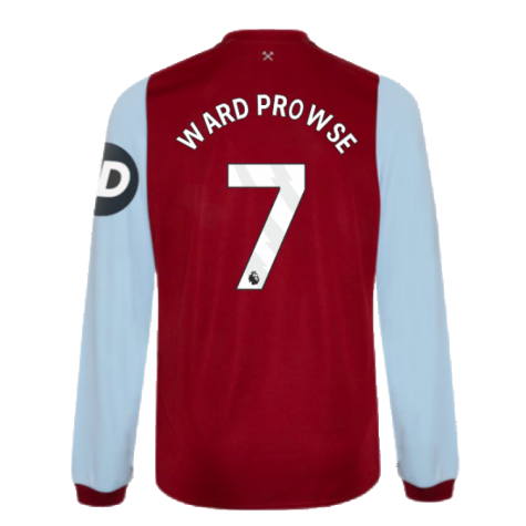 2023-2024 West Ham Long Sleeve Home Shirt (Kids) (Ward Prowse 7)