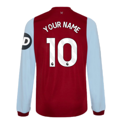 2023-2024 West Ham Long Sleeve Home Shirt (Kids) (Your Name)