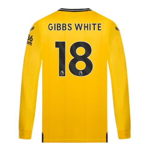 2023-2024 Wolves Long Sleeve Home Shirt (GIBBS WHITE 18)
