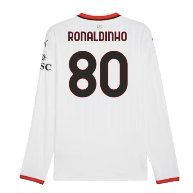 2024-2025 AC Milan Away Long Sleeve Shirt (Ronaldinho 80)