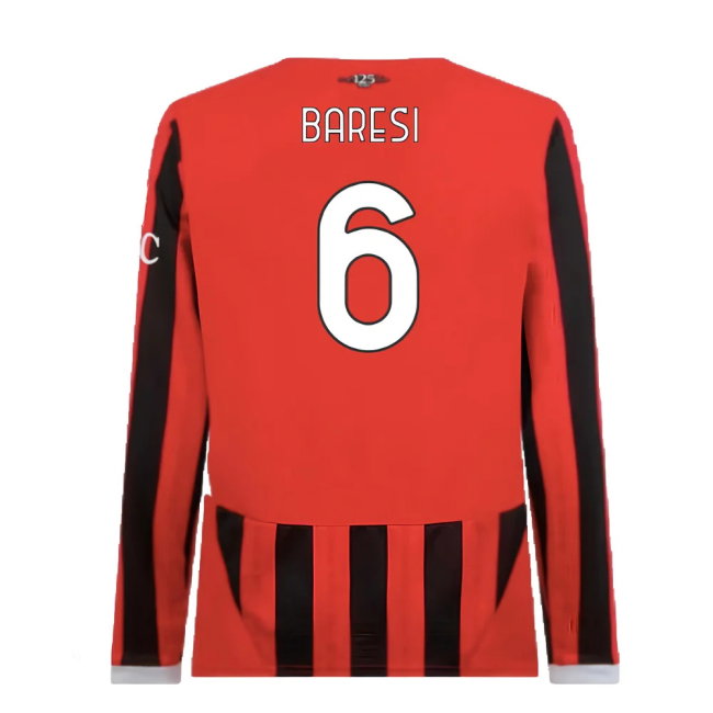 2024-2025 AC Milan Home Long Sleeve Shirt (Baresi 6)
