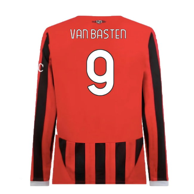 2024-2025 AC Milan Home Long Sleeve Shirt (Van Basten 9)