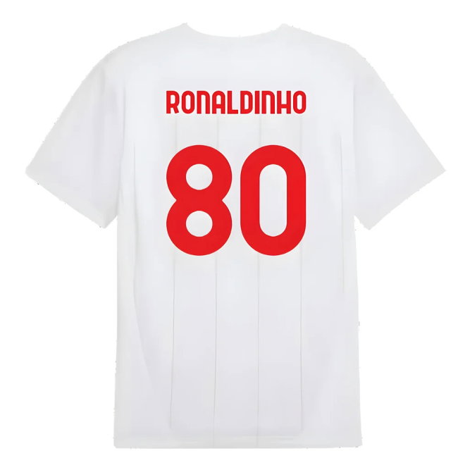 2024-2025 AC Milan Prematch SS Jersey (White) (Ronaldinho 80)
