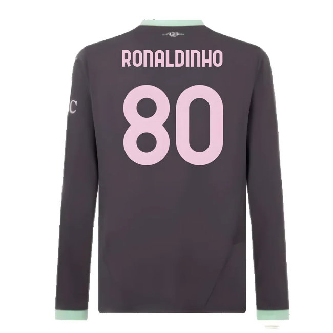 2024-2025 AC Milan Third Long Sleeve Shirt (Ronaldinho 80)