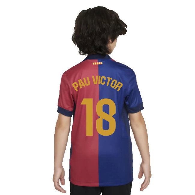 2024-2025 Barcelona Home Shirt (Sponsorless) - Kids (Pau Victor 18)