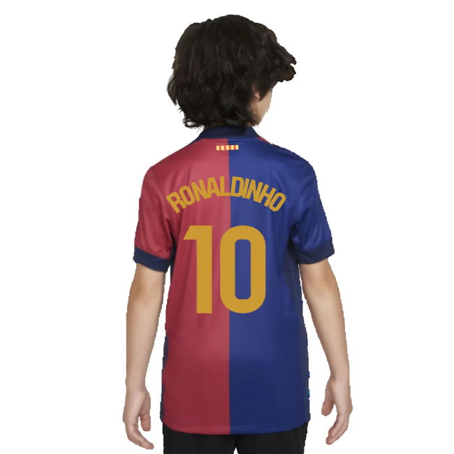 2024-2025 Barcelona Home Shirt (Sponsorless) - Kids (Ronaldinho 10)
