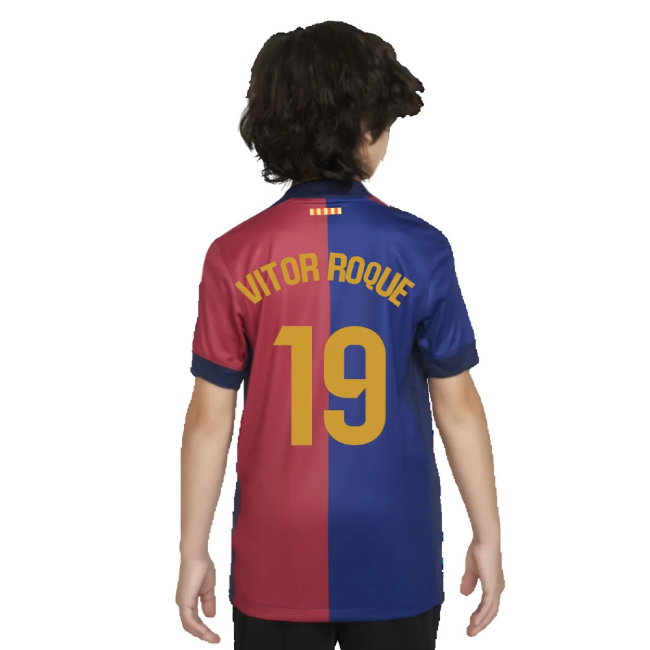 2024-2025 Barcelona Home Shirt (Sponsorless) - Kids (Vitor Roque 19)