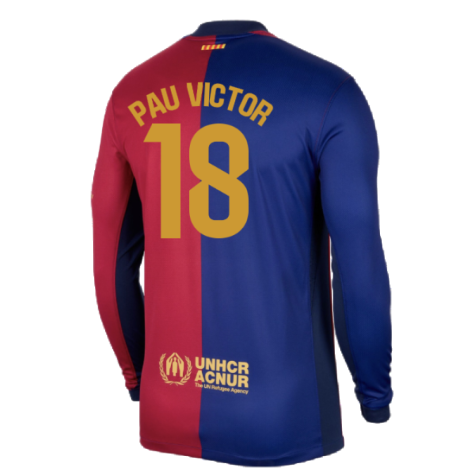 2024-2025 Barcelona Long Sleeve Home Shirt (Pau Victor 18)
