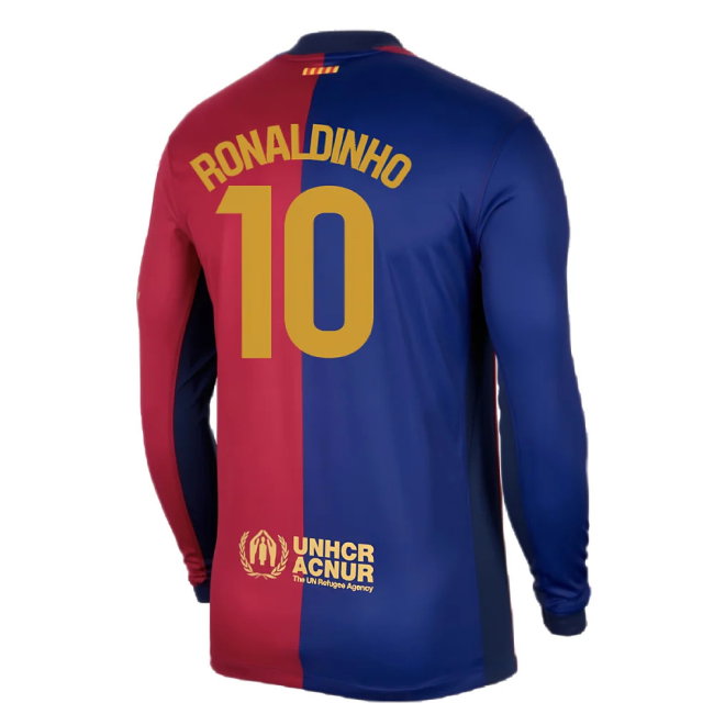 2024-2025 Barcelona Long Sleeve Home Shirt (Ronaldinho 10)
