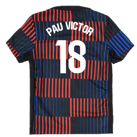 2024-2025 Barcelona Pre-Match Away Shirt (Navy) - Kids (Pau Victor 18)