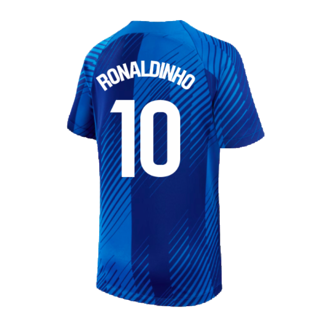 2024-2025 Barcelona Pre-Match Shirt (Blue) - Kids (Ronaldinho 10)