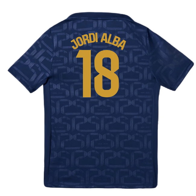 2024-2025 Barcelona Pre-Match Training Shirt (Navy) - Kids (Jordi Alba 18)