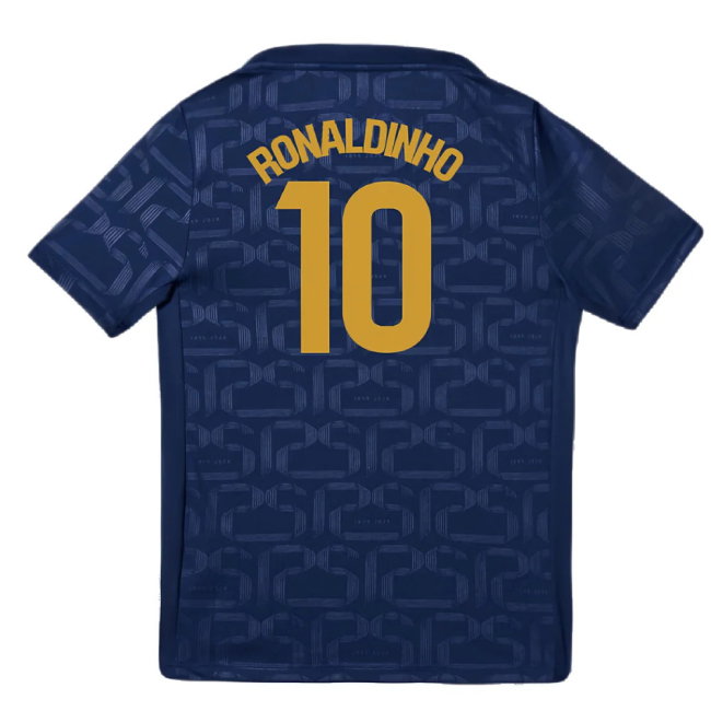 2024-2025 Barcelona Pre-Match Training Shirt (Navy) - Kids (Ronaldinho 10)
