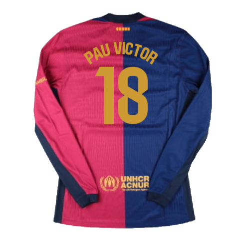 2024-2025 Barcelona Vapor Home Long Sleeve Shirt (Pau Victor 18)