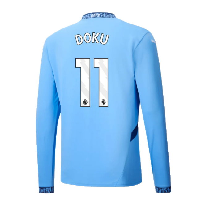 2024-2025 Man City Home Long Sleeve Shirt (Doku 11)