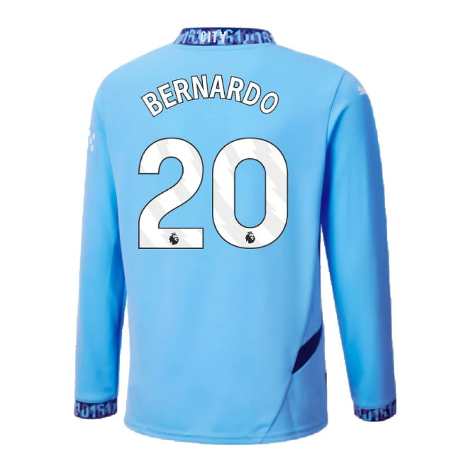 2024-2025 Man City Home Long Sleeve Shirt (Kids) (Bernardo 20)