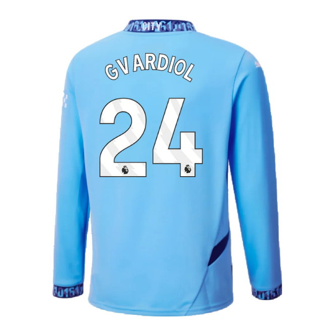 2024-2025 Man City Home Long Sleeve Shirt (Kids) (Gvardiol 24)