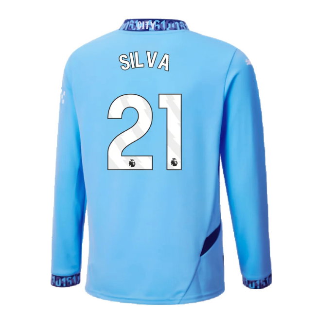 2024-2025 Man City Home Long Sleeve Shirt (Kids) (Silva 21)