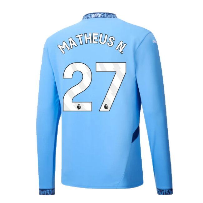 2024-2025 Man City Home Long Sleeve Shirt (Matheus N. 27)