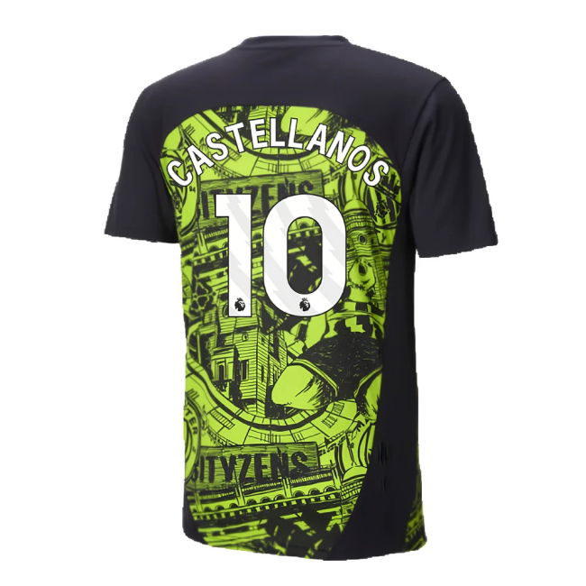 2024-2025 Man City Pre-Match Shirt (Yellow Glow) (Castellanos 10)